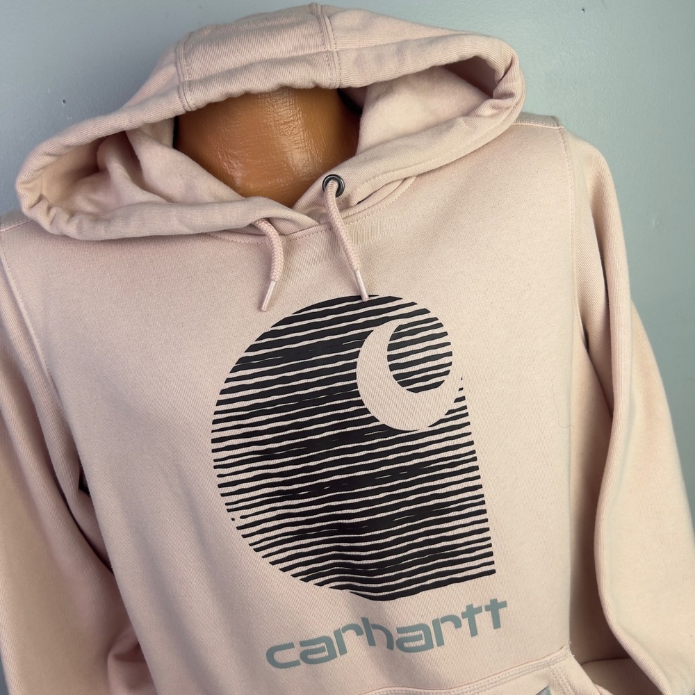 Carhartt Hoodie Womens 1X Pink Cotton Poly Rain Defender TS5636-W Graphic Logo